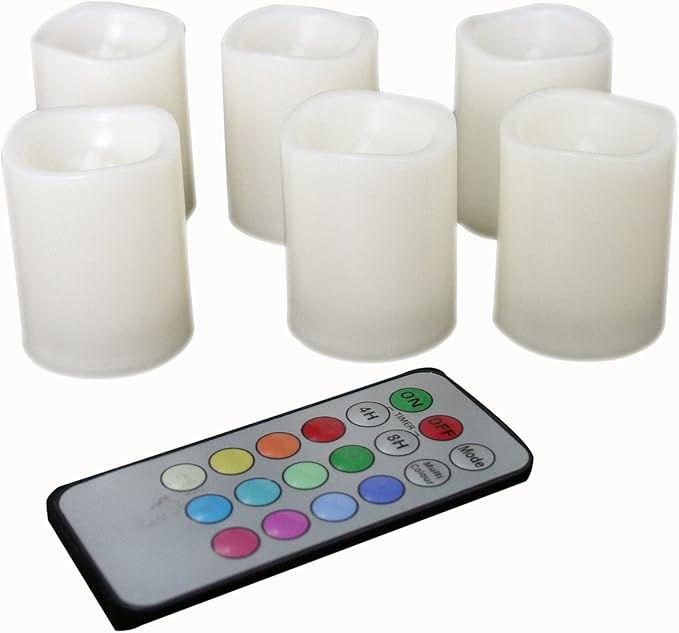 CANDLE CHOICE Color Changing Battery Operated Flameless Votive Candles with Remote Timer Realistic Flickering Fake Electric Multicolor LED Lights for Wedding Christmas Decorations Battery Incl. 6 Pack