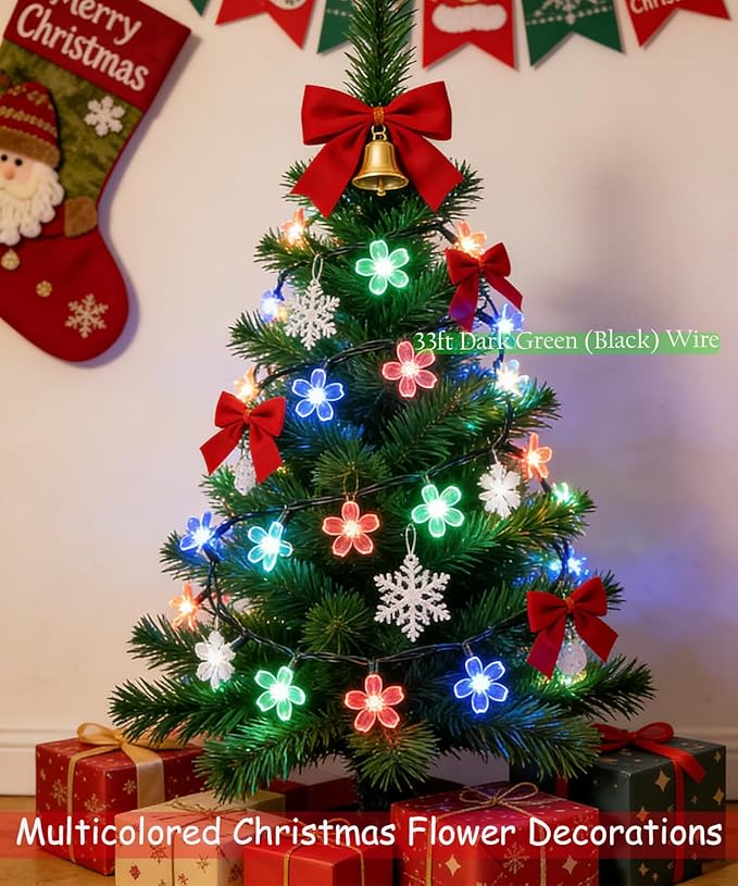 Cute Pastel Flower Fairy Lights String, Cherry Blossom Floral Garland Vine Decor with Timer, 8 Modes, USB Plug in for Wedding Christmas Tree Bedroom Hanging Indoor Outdoor Decorations (Multicolored)