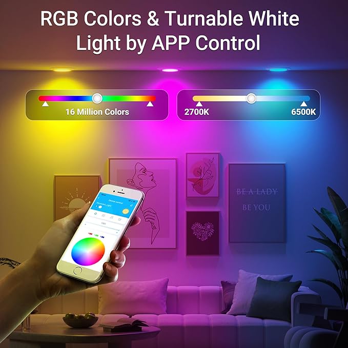 CHARKEE 6 Inch Smart Recessed Lights, RGBCW Color Changing Dimmable Downlights with Junction Box, Compatible with Alexa & Google Home, 13W 1100LM, 4pack