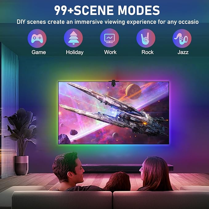 Diyife 16.4ft TV LED Backlight with AR Sensors Sync to 65-75 Inch TVs [Upgraded], Smart TV Backlight Strip, Remote and APP Control, Real-Time Synchronization, 99+ Scene Modes, Music Modes