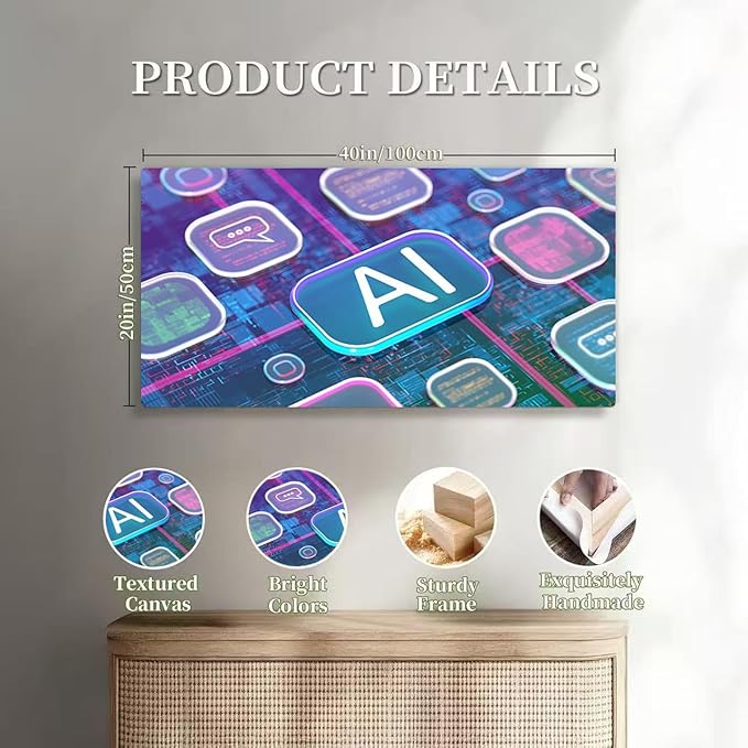 Wibinuki Wall Art Wall Decor Wall Paintings AI text on abstract transparent rectangles. Machine Learning s. AI - for Living Room Bedroom Bathroom Home Decor Can Be Hung Directly 20"x 40"