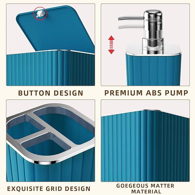 XLHOMO Bathroom Accessories Set - 26PC Gorgeous Teal Bathroom Set, Bathroom Accessory Set, Shower Curtain Set with Bathtub Mats for Shower Tub, Trash Can & Soap Dispenser