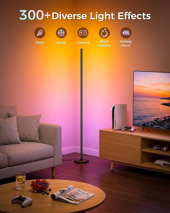 Corner Floor Lamp, 65" RGB Color Changing led Floor lamp with APP and Remote Control, Dimmable Mood Light Corner Light with Music Sync, DIY Mode & Timing for Living Room Gaming Room