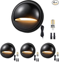 Gardenreet Low Voltage LED Deck Lights - Solid Brass Landscape Step Lights, Outdoor 12V Hardwired IP65 Waterproof, Black Round for Stair Patio Wall Yard with 4000K Neutral White G4 Bulb 4 Pack