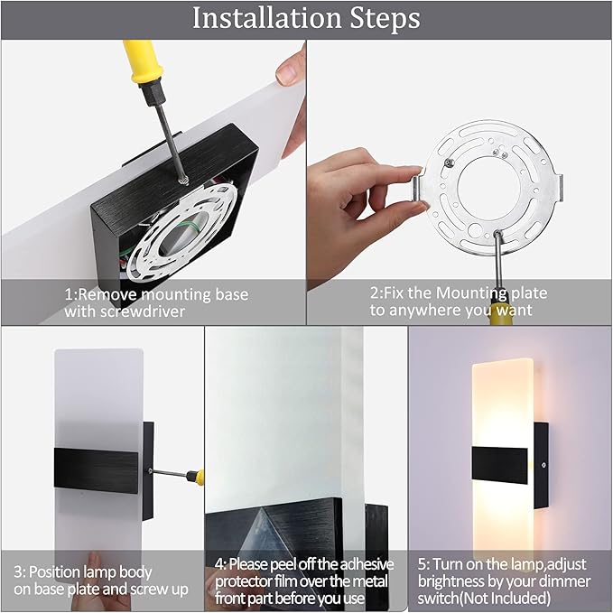 Lightess Modern Wall Sconce 12W Indoor Acrylic Modern Wall Light Set of 2 LED Wall Lamp for Hallway Living Room Corridor Bedroom, Warm White