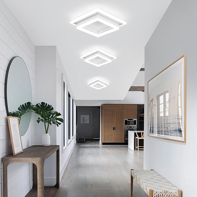32W Flush Mount Modern LED Ceiling Lights, Small Hallway Ceiling Light, Cool White 6000K Acrylic LED Kitchen Ceiling Light Fixtures for Bedroom Dining Room Bathroom (2 Pack)