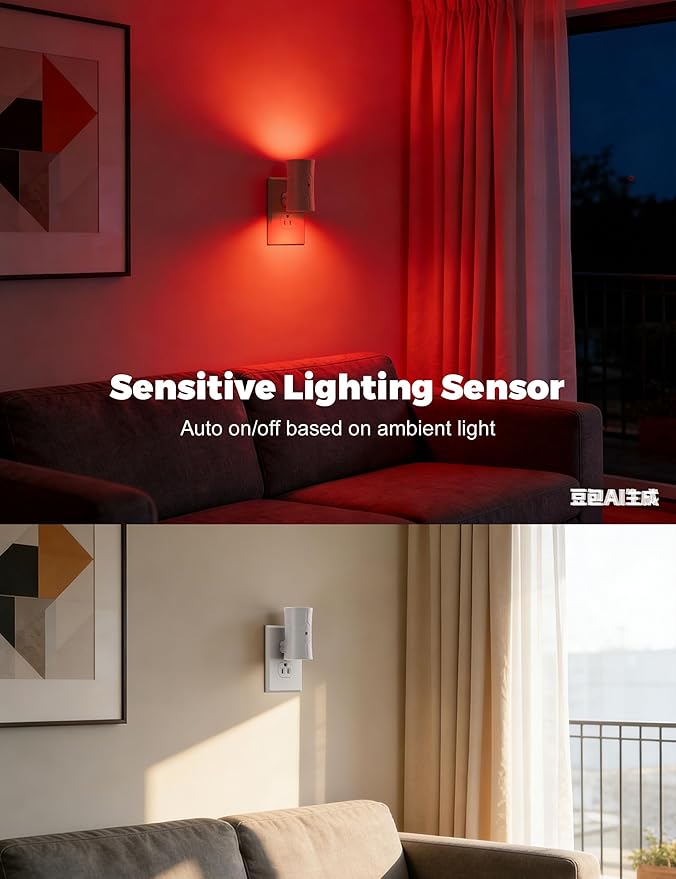 Night Light, Night Lights Plug into Wall [2 Pack], 0-100LM Adjustable Brightness Light Sensor Nightlights Plug in Wall for Hallway, Bathroom, Adults, Red Led Nightlight