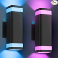 Smart Outdoor RGB Wall Lights 2 Pack, Wi-Fi & App Control Color Changing Up and Down Wall Sconce with Remote, Dusk to Dawn Waterproof Exterior Lighting Fixtures Works with Alexa, Google Assistant