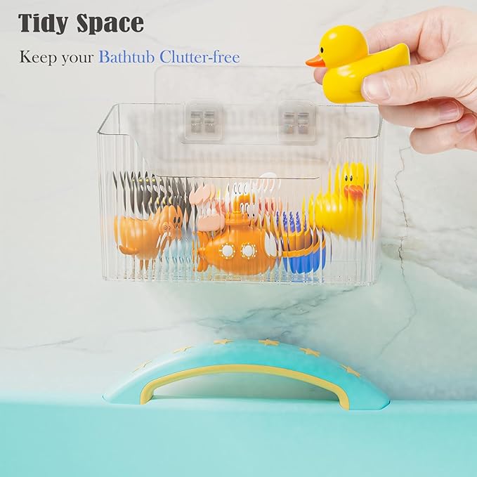 Set Of 2 Storage Organizer Bins Wall Mounted Shower Basket, Shower Caddy Stackable Clear Plastic Makeup Organizer Adhesive Hanging Bin for Bathroom, Kitchen, Cabinet, Pantry, BPA Free, Clear