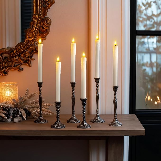 Homemory 3 Pcs Real Wax Flameless Taper Candles with Remote Timer and Dimmer, Battery Operated Candlesticks with Flickering Light, White Window Candles, 9.6 Inches for for Wedding Home Decor
