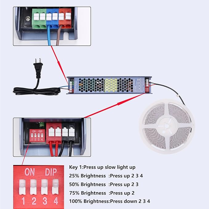 48V COB LED Strip Light 65.6ft, 6000K Cool White Flexible Cuttable LED Tape Lights 8W/M 480LEDs/M CRI 92 with AC 110V Power Supply for Bedroom Ceiling Living Room Commercial