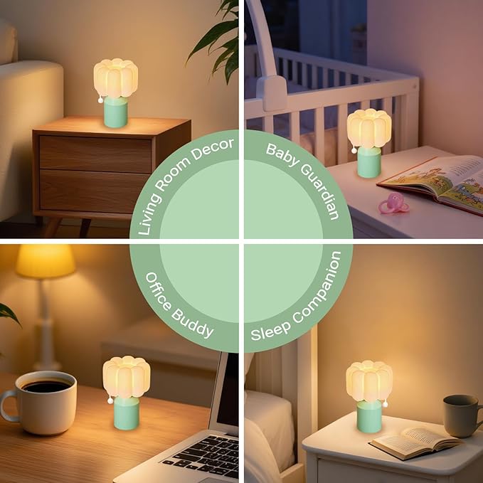Mini Night Light for Bedroom, Flower Silicone Night Light with 30min Timer, Touch Control Dimmable Lamp with 3 Brightness Levels, LED Rechargeable Nightlight, Cute Bedside Lamp for Kids Gifts (Green)