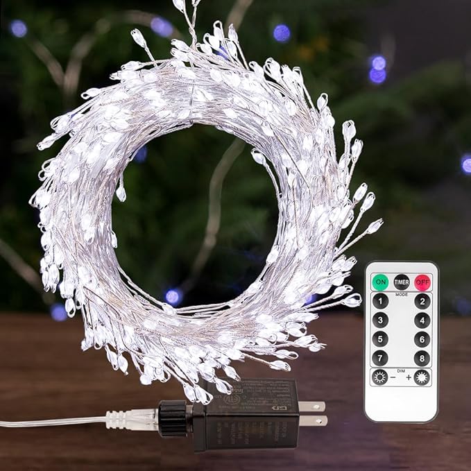 Fairy Lights Plug in, 50 Feet 500LED Cool White Silver Wire Firecracker Firefly Lights with Remote, Waterproof Copper Wire Lights for Bedroom Wreath Window Wedding Christmas Tree Decoration
