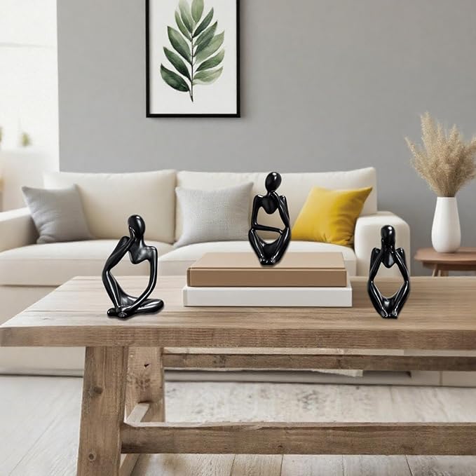 Mingzhang 3pcs Thinker Statue Abstract Art Thinker Figurines Black Home Decor for Living Room, Office, Coffee Table, Bookshelf Decoration, Housewarming Gifts