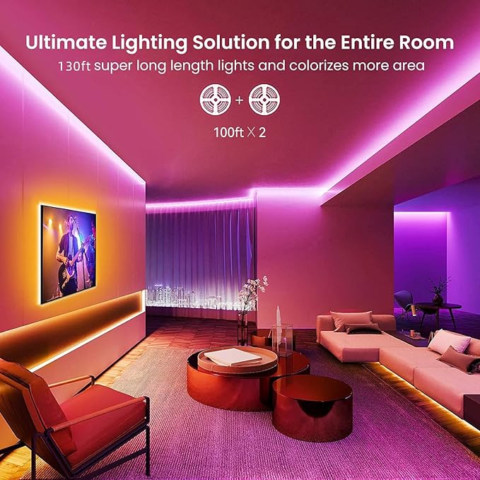 GUPUP 200ft LED Strip Lights WiFi, Compatible with Alexa & Google Assistant, 2 Rolls of 100ft RGB Led Light Strip,Color Changing, Music Sync Tape Lighting for Bedroom, Party, Home Decor