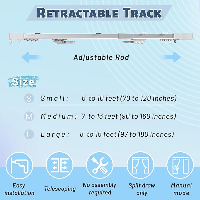 Smart Adjustable Curtains Rod System Electric Track with Remote Automated Retractable Rail Motorized Telescoping Length WiFi Motor compatible with Alexa/Google Home/APP (Width Optional)