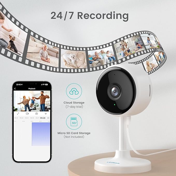 litokam Indoor Cameras for Home Security with Night Vision, Pet Camera with Phone App, WiFi Home Security Camara, Baby Monitor Work with Alexa, Motion Detection, 2 Pack, 4MP