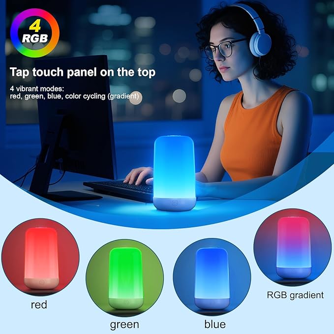 FRIDEKO HOME 2 Pack RGB Touch Bedside Lamp for Nightstand, 3 Color Temperatures Rechargeable Battery Night Light, Dimmable Mood Lighting for Bedroom Living Room Nursery, Breastfeeding, Kids, Adult
