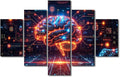 5 Panel Artificial Intelligence Brain Data Analysis Paintings Wall Art Futuristic Technology Posters and Prints Frame Neural Network Pictures for House Wall Decor AI Art Wall for House 60"Wx40"H