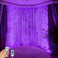 300 LED Fairy Curtain Lights, 9.8 x 9.8FT Purple USB Plug in 8 Modes Hanging Lights with Remote for Christmas, Bedroom, Indoor, Outdoor, Weddings, Party (Purple)