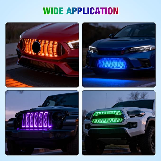 Nilight 4Pcs 24inch LED Grille Lights 144 LEDs RGB Multi Color Exterior Lighting Kit DIY Sound Active Function Music Mode with APP Control and Remote for Cars Van SUV Truck