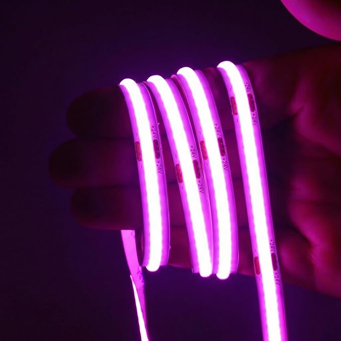 LED Strip Lights 24V COB LED Purple Super Bright LED16.4ft Dotless High Density 14W/m, 8mm Width Cuttable Flexible for Home DIY led Purple Commercial Decoration Projects (No Power Supply)