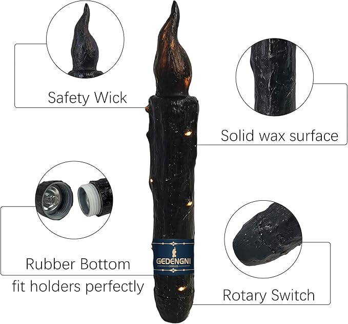 Magical Candlesticks Flameless Taper Candle, 2pcs Black LED Tapered Candles Remote Dipped Candle 6inch Battery Chandelier for Enchanting Weddings and Harry Potter Inspired Vigils(LW2P-BA)