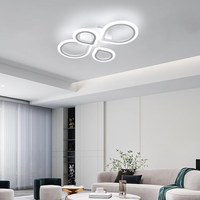 DELIPOP Modern LED Ceiling Light, 6500K Flush Mount Ceiling Light, 4 Rings Ceiling Light Fixture for Living Room Bedroom Kitchen