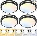 GoBright 4-Pack 36W LED Flush Mount Lights, 3200LM Black Ceiling Fixtures, 5 Color in One (2700K/3000K/4000K/5000K/6500K), 12'' Modern Round Ceiling Lamp for Kitchen, Hallway, Stairwell, Offices