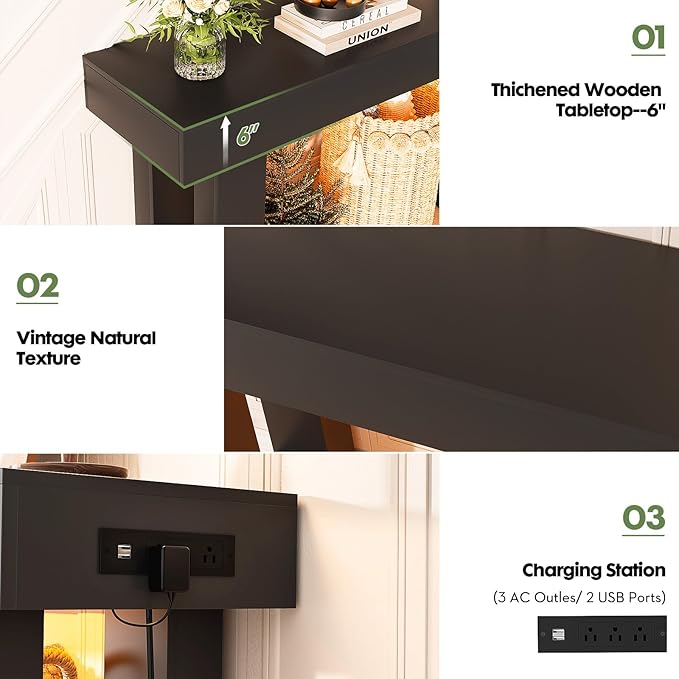Unikito 32" Entryway Table with Socket and Sensor Light, Narrow Console Table with Storage Behind Couch, Farmhouse Entryway Table for Hallway, Behind the Couch, Living Room, Foyer
