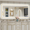 77x36 Gold LED Bathroom Mirror with Lights, Brushed Gold Framed Backlit and Front Lit Anti-Fog Lighted Vanity Mirrors for Bathroom Wall, Dimmable, 3 Colors, Memory, HD Tempered Glass, CRI＞90