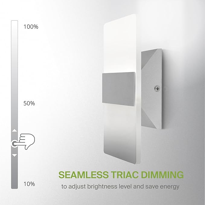 ASD 8 Inch Indoor LED Wall Sconce - 10W 2700K-5000K Dimmable Brushed Nickel Wall Sconce Lights for Living Room, Bedroom, Bathroom, Hallway - Modern Wall Sconces Hardwired, ETL Interior Light