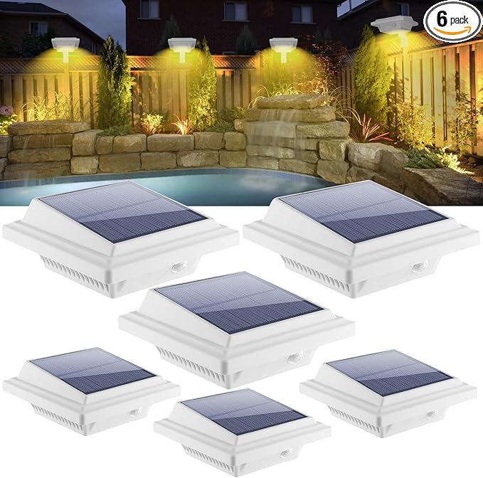 KEENZO Outdoor Solar Lights - Gutter Lights 6pcs, Solar-Powered LED Wall/Fence/Step/Deck Lights with 25 Warm White LED, Outdoor Waterproof Lighting for Garden, Patio, Backyard, Pathway and Eaves Wall