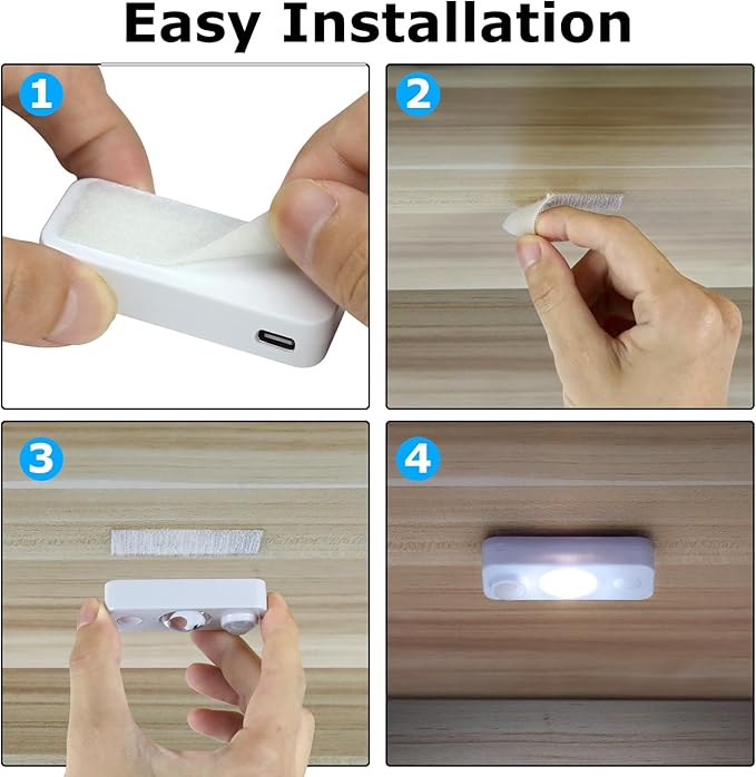 LED Motion Sensor Puck Lights, Rechargeable Cabinet Lights, Stick on Wireless LED Night Light for Closet, Drawer, Shelf, Under Cabinet, Daylight White 6Pack, USB Charging Cord Included