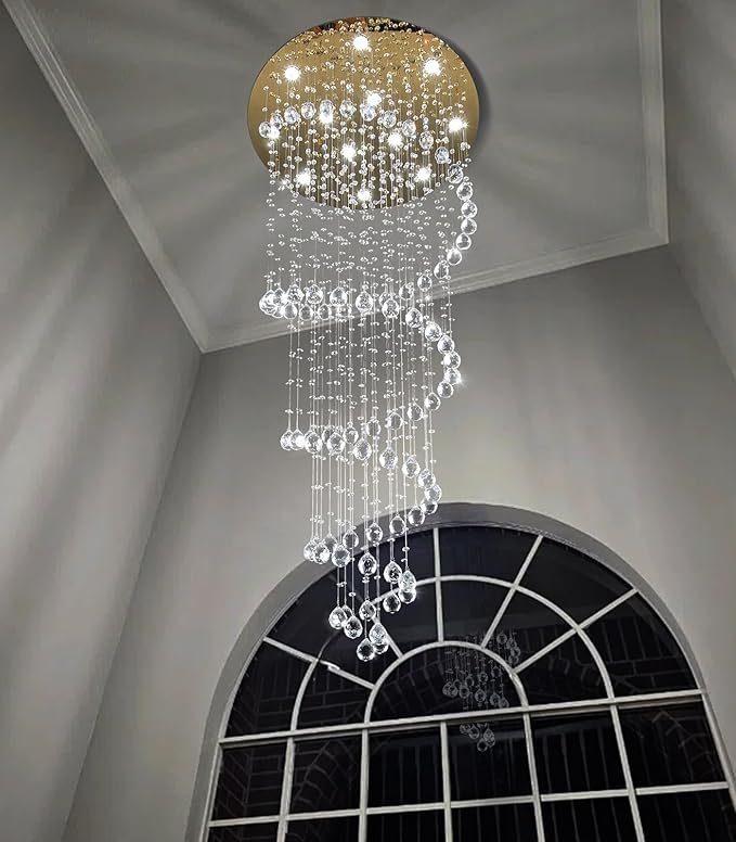 LED High Ceiling Chandelier Crystal Chandeliers Light Fixtures with Dimmable Light Bulbs Gold Living Room Foyer Chandelier Modern Pendants Lights for Entryway Staircase Gold