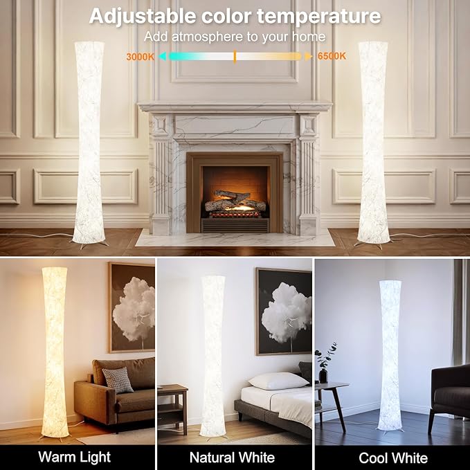 WORLD WIN LED 3 Color Temperature Floor Lamp for Living Room, 61'' Modern Floor Lamp with with Foot Switch, APP & Remote Control, Timer Setting, Dimmable Standing Corner Lamp for Bedroom, Office