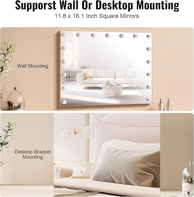 VEVOR Hollywood Vanity Mirror with Lights, 17 Dimmable Bulbs &3 Color Lighting Modes, Makeup Mirror w/Detachable 5X Magnification,USB Port, Smart Touch Control,Desktop Wall-Mount(31.5x23.6in, White)