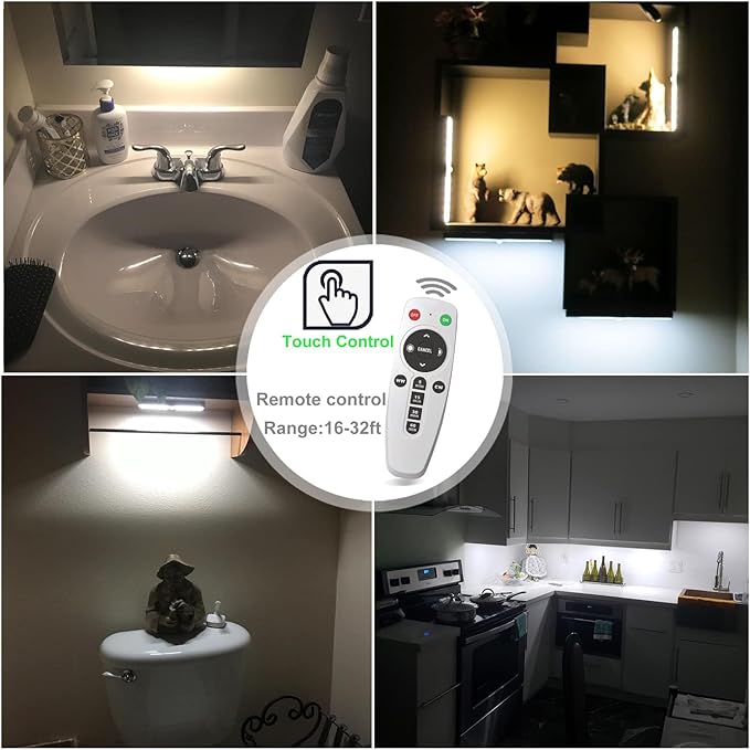 LDOPTO Motion Sensor Under Cabinet Lights with Remote 4 Pack, Dimmable Battery Operated Closet Lighting, LED Night Lights Indoor for Kitchen Hallway Stairway, tunable 3 Colors with timers
