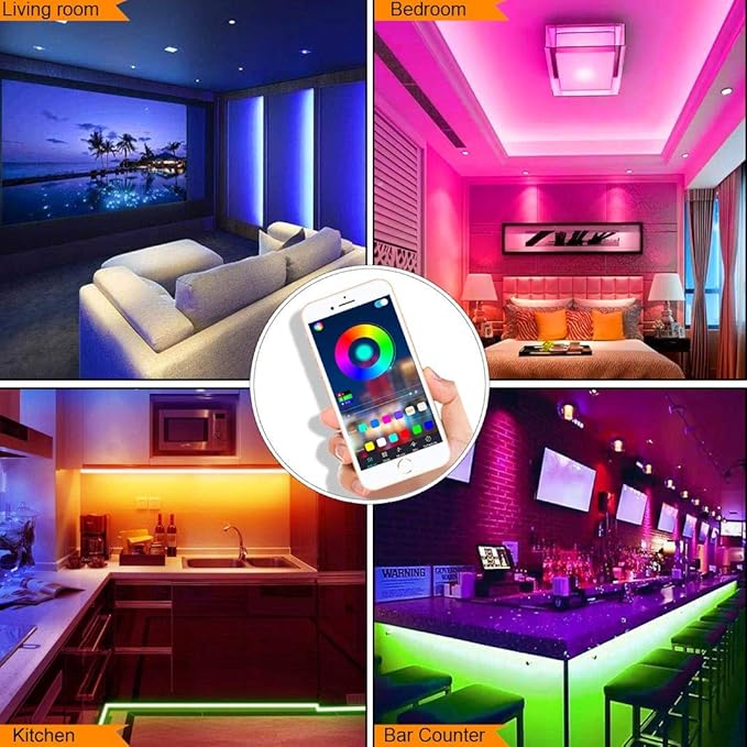 LED Strip Lights 32.8ft, Multicolor RGB LED Light Strips, 5050 LED Tape Lights, Music Sync Color Changing+Remote Control +APP Controlled LED Strip Lights for Bedroom Party Christmas Decoration