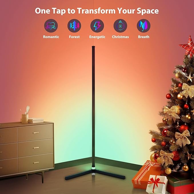 LED Floor Lamp, RGB Corner Floor Lamp with APP Remote Control,Black Standing Lamp with 16 Million Colors Changing Ambience Light with Music Sync,DIY Mode for Living Room, Bedroom (1)