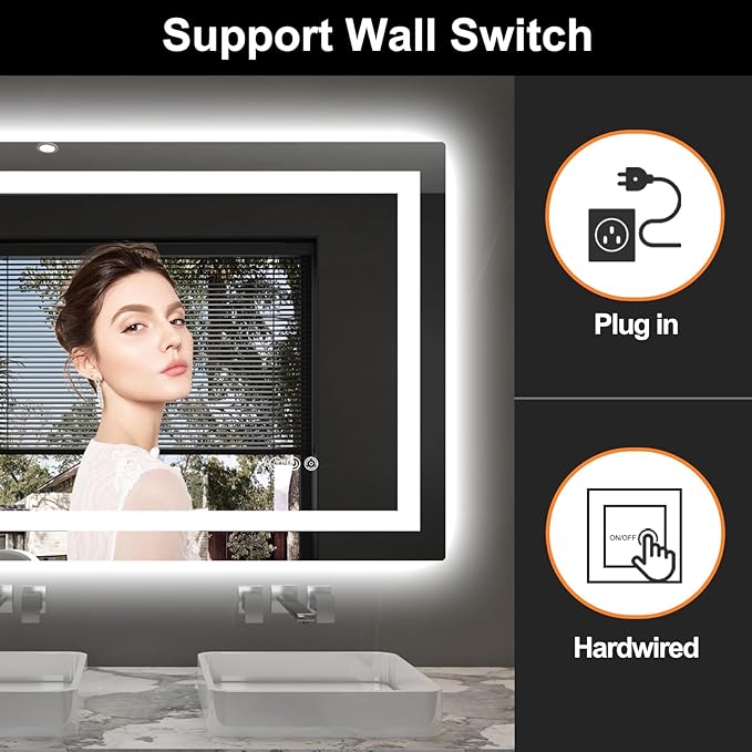 LED Mirror for Bathroom 48x30 Lighted Bathroom Vanity Mirrors with Lights, Brighter Frontlit and Backlit Anti-Fog Mirror, Tempered Glass, Dimmable 3 Colors Light Modes, Memory Function