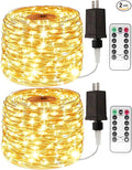 2 Pack Plug in Fairy Lights 100FT 300 LED Waterproof Silver Wire LED Twinkle String Lights with Remote for Living Room Bedroom Patio Porch Garden Christmas Tree Wedding