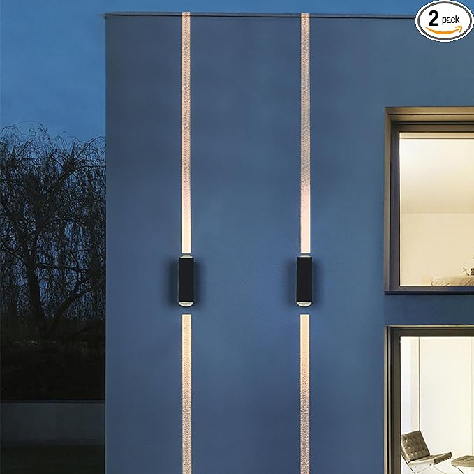 2PCS Outdoor Wall Lights, LED Up Down Exterior Lighting Fixtures, IP65 Waterproof Outdoor Light Fixture, 85-265V 20W 3000k Aluminum Porch Light, Modern Patio Wall Light Fixture Black