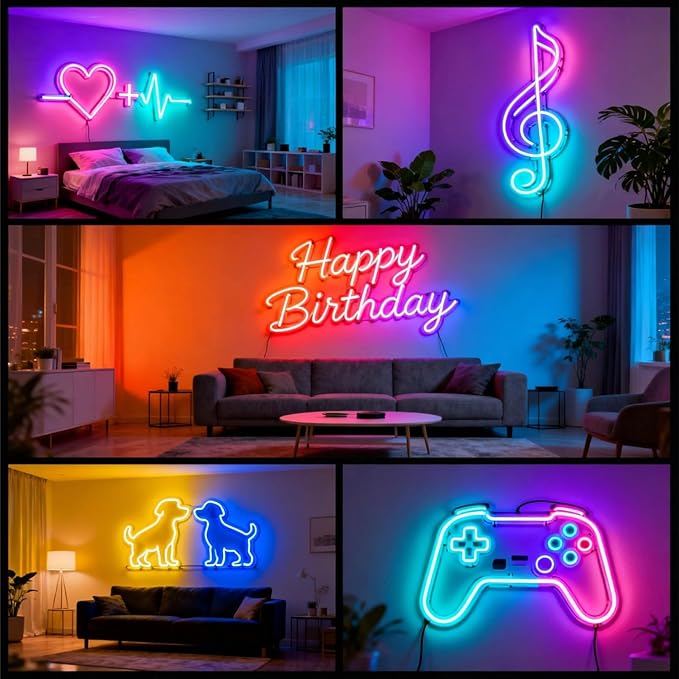 AI Smart Neon Lights RGB+IC,Voice Activated Multicolors Kids Room Light No App/No WiFi Required, Music Sync Dimmable Color Changing Light 16.4ft 25 Commands USB Powered for Bedroom Party