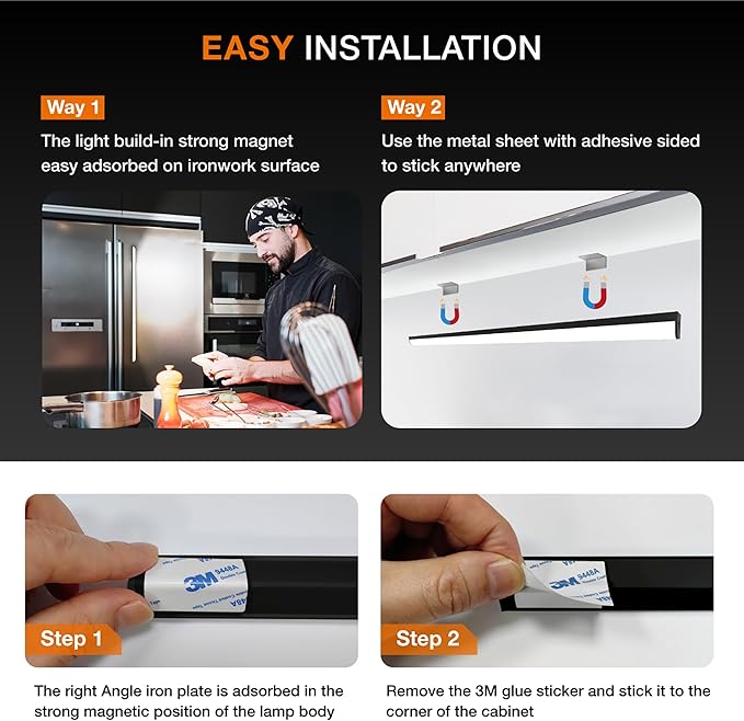 Under Cabinet Lights Remote Control, Magnetic Dimmable Closet Lights,USB Rechargeable Wireless LED Shop Light,Ceiling and Under Counter Lights for Kitchen (Black, 80CM-2 Pack)