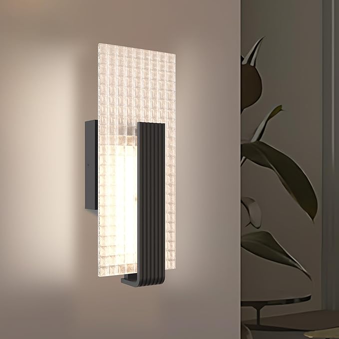 Hyunbae Modern LED Wall Sconces Up and Down Wall Mount Light Black, 3000K Indoor Light Fixtures with Frosted Glass Bathroom Vanity Lights Dimmable Lighting Lamp for Home Stairway Hallway Bedoom