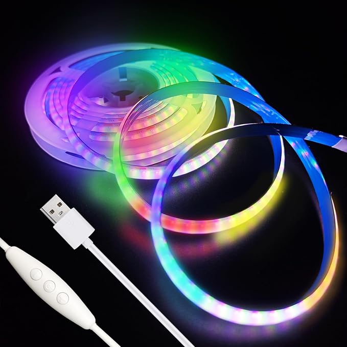 COB LED Strip Lights RGB 6.56ft, 5V Dimmable LED Light Strip, Flexible USB LED Lights for TV, TV Backlighting, Bedroom, Kitchen, Home DIY Lighting