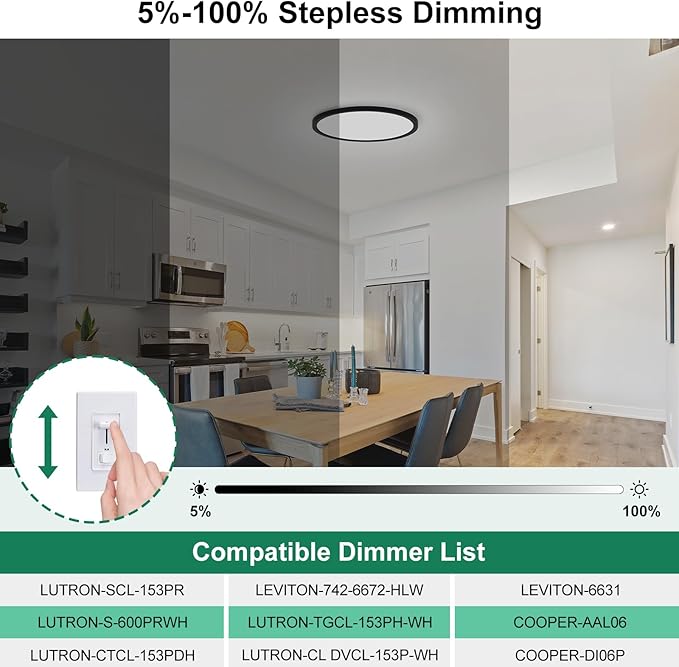 Brightever Black Flush Mount Ceiling Light, 7 Inch 12W, Super Slim 0.67 Inch 1200LM LED Ceiling Light Fixtures, Dimmable & 2700K/3000K/4000K/5000K/6500K 5 Color in One Ceiling Lamp for Closet, 2 Packs