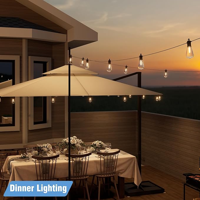 LED Outdoor String Lights 100FT, Waterproof Patio Lights with 52 (50+2 Spare ST38 Shatterproof Replaceable Bulbs), Connectable Dimmable Outside Hanging Light for Porch Garden Deck Bistro Backyard
