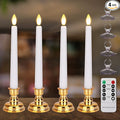 Flameless Taper Candles Flickering with Remote Timer, 4PCS Battery Operated Window Candles with Gold Candlesticks and Suction Cups, 8 Inch Warm White 3D Flame Candle for Home, Xmas Decor(White)